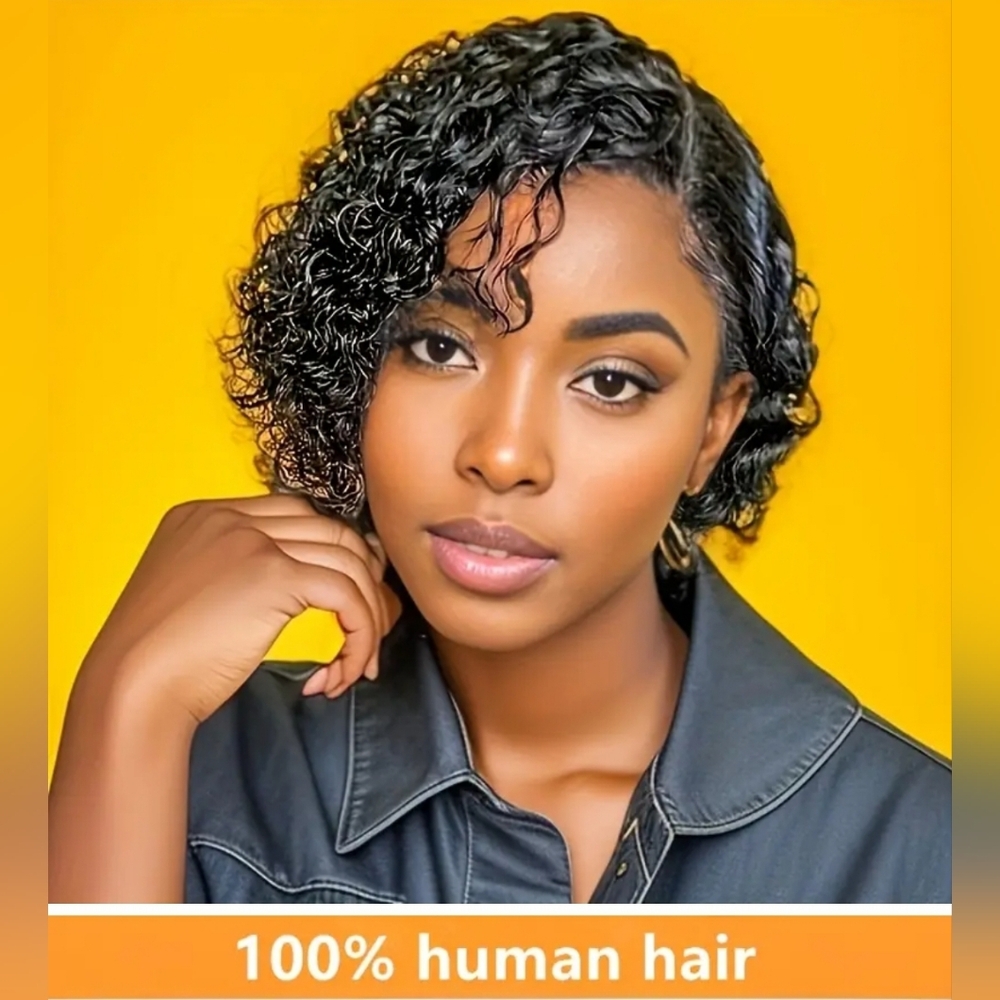8 In Short Curly Human Hair Wigs, Pixie Cut Human Hair 13x4x1 Lace Front Wig